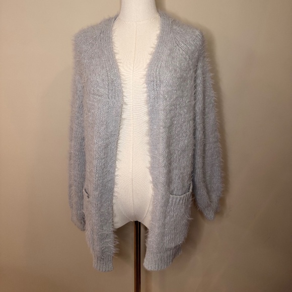 NWT Freshman Juniors' Fuzzy Eyelash Open-Front Cardigan Sweater - Blue Opal - Picture 1 of 7